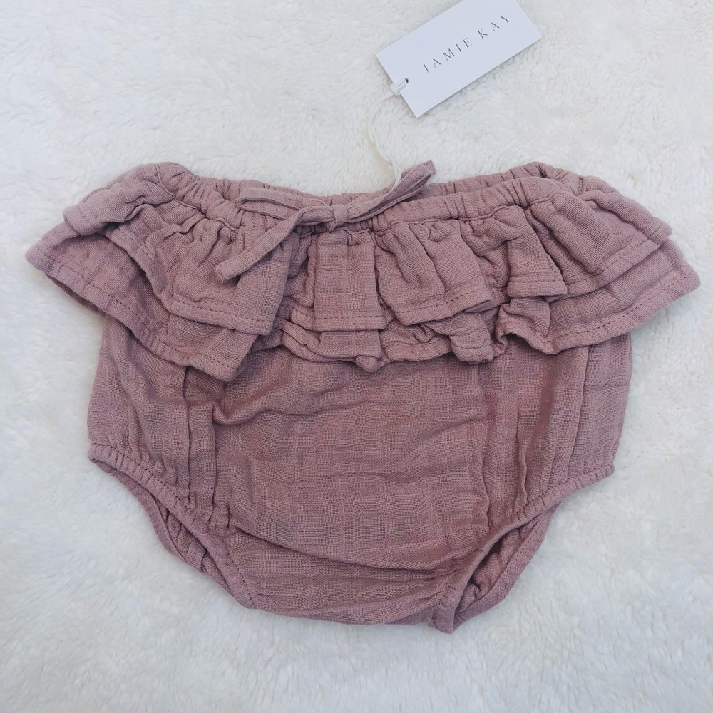 NWT Jamie Kay Muslin Ruffle Bloomers in Mauve Shadow- Sz 3